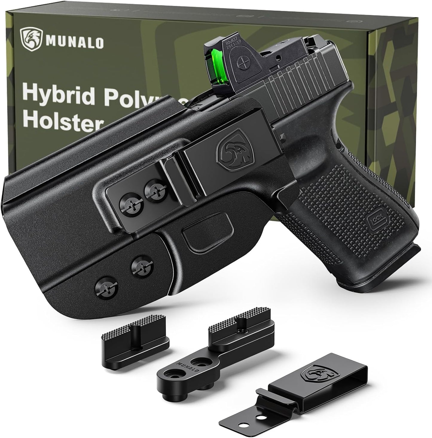 MUNALO Hybrid Holster Concealed Carry Compatible with Glock 19 (Gen 3/4/5), 19X, 44, 45, 23, 32 - IWB Holster with Concealment Claw Ideal for Appendix Inside Waistband