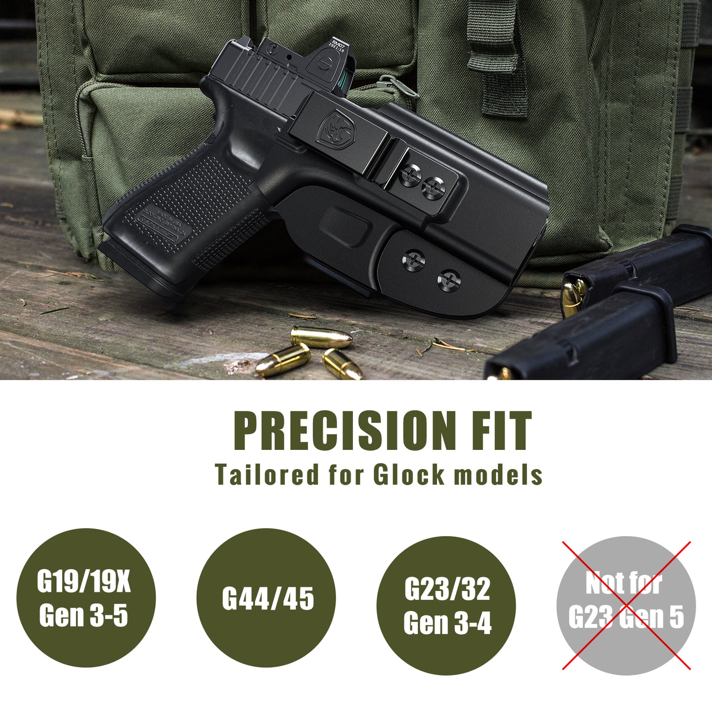 MUNALO Hybrid Holster Concealed Carry Compatible with Glock 19 (Gen 3/4/5), 19X, 44, 45, 23, 32 - IWB Holster with Concealment Claw Ideal for Appendix Inside Waistband