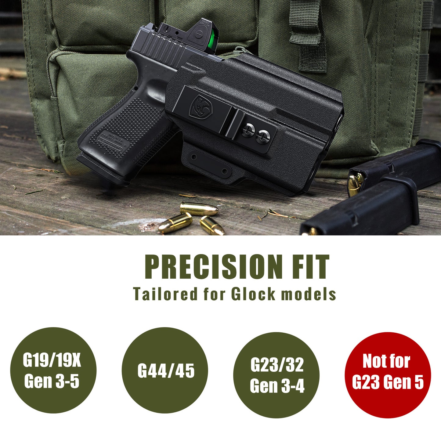 MUNALO IWB Holster Compatible with Glock 19 (Gen 3/4/5) with Flashlight, 19X, 44, 45, 23, 32 with Light Concealed Carry Holster with Concealment Claw Ideal for Appendix Inside Waistband