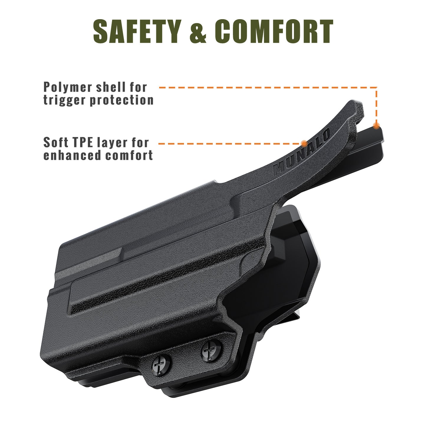 MUNALO IWB Holster Compatible with Glock 19 (Gen 3/4/5) with Flashlight, 19X, 44, 45, 23, 32 with Light Concealed Carry Holster with Concealment Claw Ideal for Appendix Inside Waistband