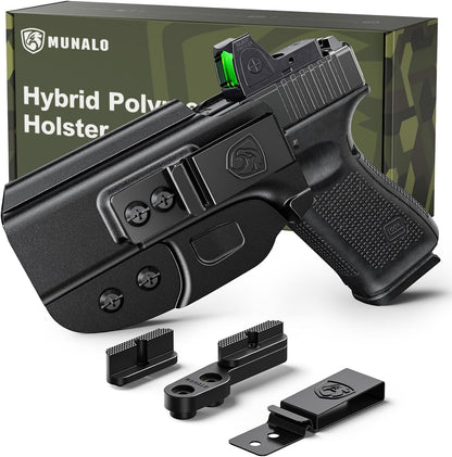 MUNALO Hybrid Holster Concealed Carry Compatible with Glock 19 (Gen 3/4/5), 19X, 44, 45, 23, 32 - IWB Holster with Concealment Claw Ideal for Appendix Inside Waistband