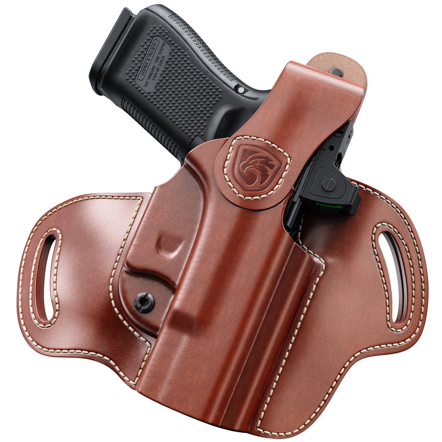 OWB Holster Compatible with Glock 19, 19X, 23, 32, 44, 45 – Outside Waistband Hip Carry Leather Holster, Right-Handed