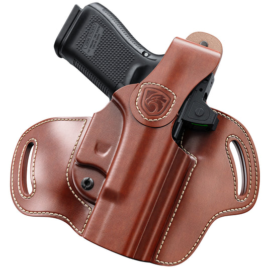OWB Holster Compatible with Glock 19, 19X, 23, 32, 44, 45 – Outside Waistband Hip Carry Leather Holster, Right-Handed