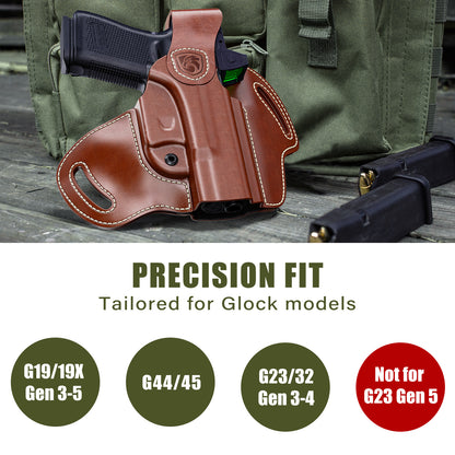 OWB Holster Compatible with Glock 19, 19X, 23, 32, 44, 45 – Outside Waistband Hip Carry Leather Holster, Right-Handed