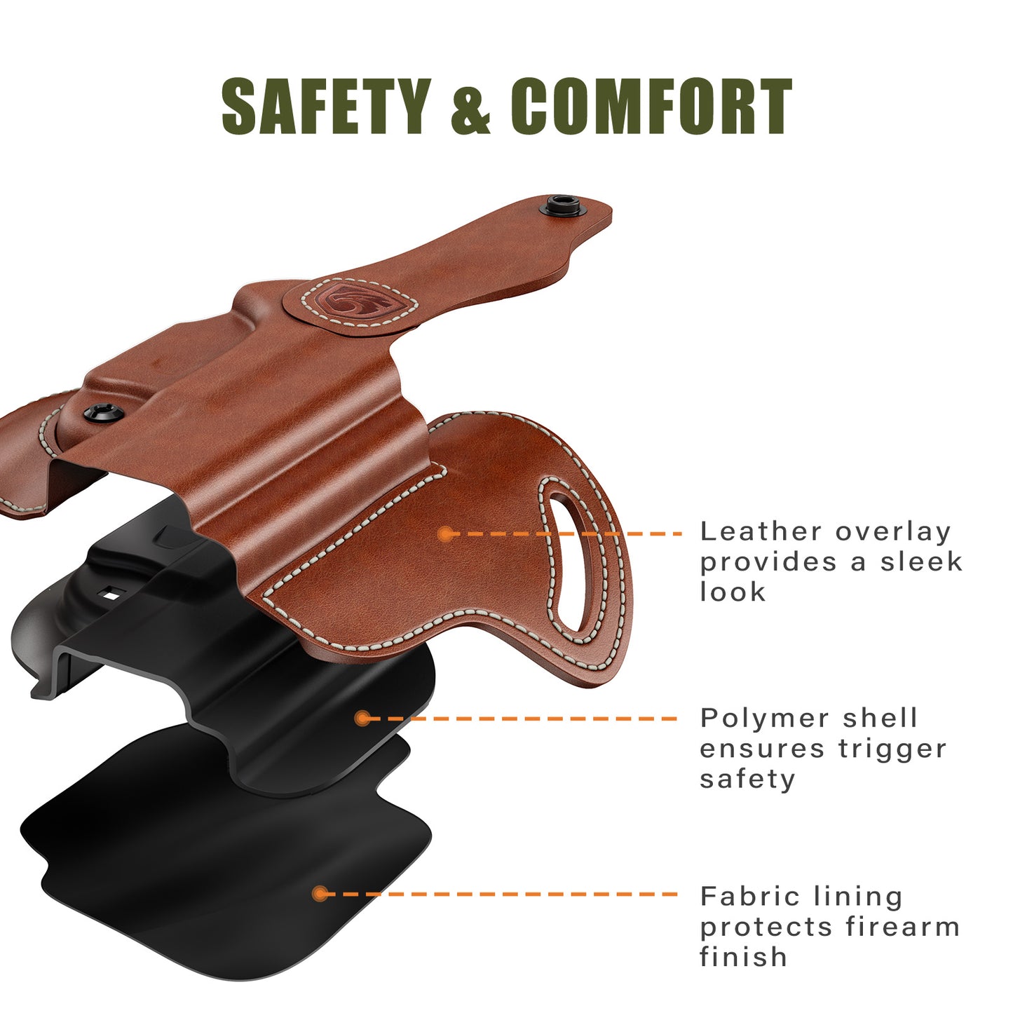 OWB Holster Compatible with Glock 19, 19X, 23, 32, 44, 45 – Outside Waistband Hip Carry Leather Holster, Right-Handed