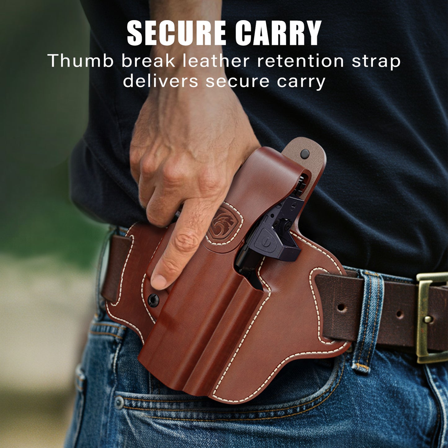 OWB Holster Compatible with Glock 19, 19X, 23, 32, 44, 45 – Outside Waistband Hip Carry Leather Holster, Right-Handed