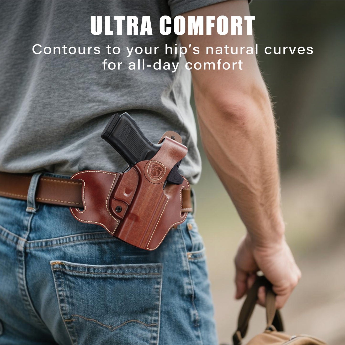 OWB Holster Compatible with Glock 19, 19X, 23, 32, 44, 45 – Outside Waistband Hip Carry Leather Holster, Right-Handed