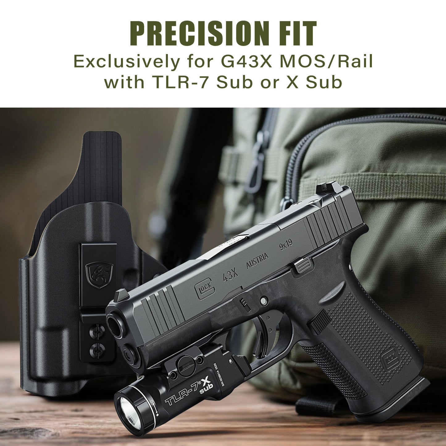 MUNALO IWB Holster Compatible with Glock 43X MOS and 43X Rail with Streamlight TLR-7 Sub/TLR-7 X Sub Light - Concealed Carry Holster with Optic Cut, Appendix Inside Waistband (Right Hand)