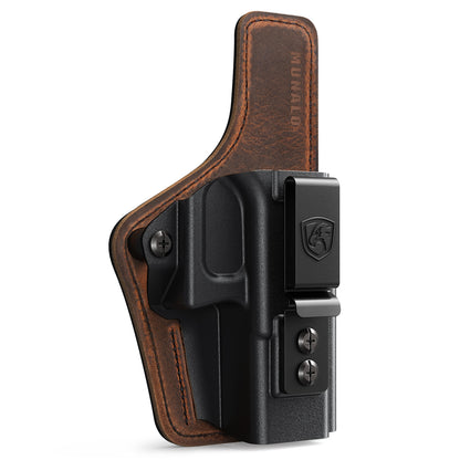 G19 Holster - Compatible with Glock 19/19X (Gen 3-5) Glock 44/45 Glock 23/32 (Gen 3-4) - IWB Holster - Inside Waist Concealed Carry Accessories - Kydex and Leather Hybrid by MUNALO