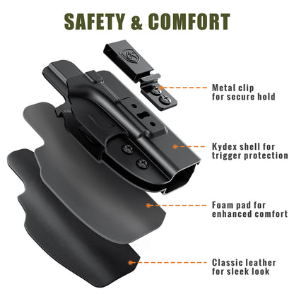 MUNALO Hybrid Holster Concealed Carry Compatible with Glock 19 (Gen 3/4/5), 19X, 44, 45, 23, 32 - IWB Holster with Concealment Claw Ideal for Appendix Inside Waistband