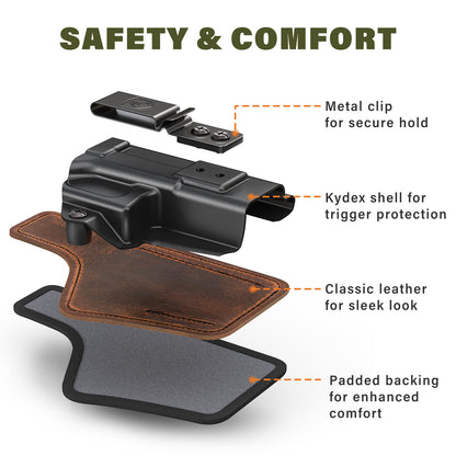G19 Holster - Compatible with Glock 19/19X (Gen 3-5) Glock 44/45 Glock 23/32 (Gen 3-4) - IWB Holster - Inside Waist Concealed Carry Accessories - Kydex and Leather Hybrid by MUNALO