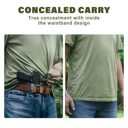 G19 Holster - Compatible with Glock 19/19X (Gen 3-5) Glock 44/45 Glock 23/32 (Gen 3-4) - IWB Holster - Inside Waist Concealed Carry Accessories - Kydex and Leather Hybrid by MUNALO