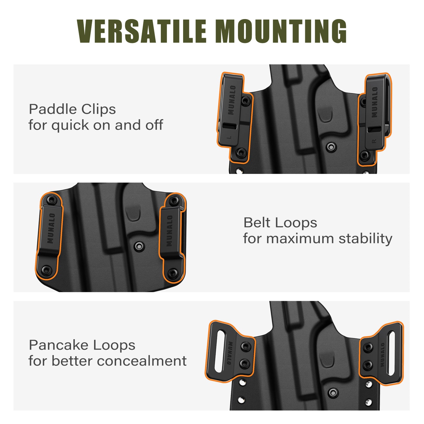 MUANLO OWB Holster Compatible with Glock 19, 19X, 23, 32, 44, 45 - Outside Waistband Paddle, Pancake & Belt Loop Carry, Polymer & Leather Hybrid with Optic Cut, Right-Hand Draw