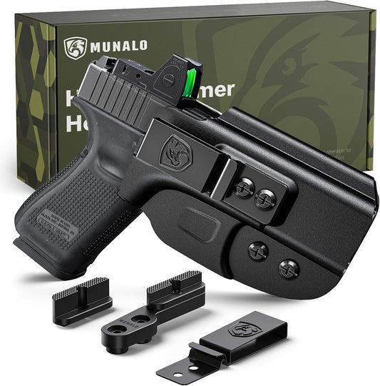 MUNALO Hybrid Holster Concealed Carry Compatible with Glock 19 (Gen 3/4/5), 19X, 44, 45, 23, 32 - IWB Holster with Concealment Claw Ideal for Appendix Inside Waistband