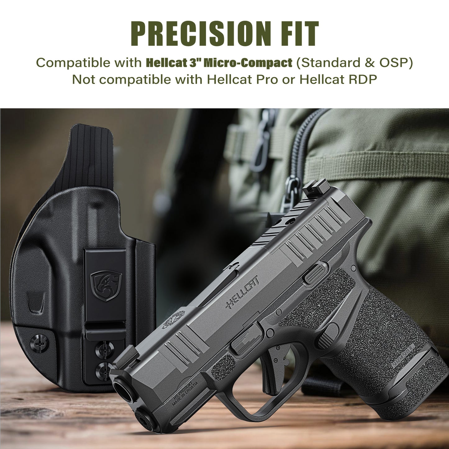 MUNALO IWB Holster Compatible with Springfield Armory Hellcat Micro-Compact 9mm (Standard & OSP Models) - Concealed Carry Hybrid Holster with Optic Cut, Appendix Inside Waistband, Right-Hand