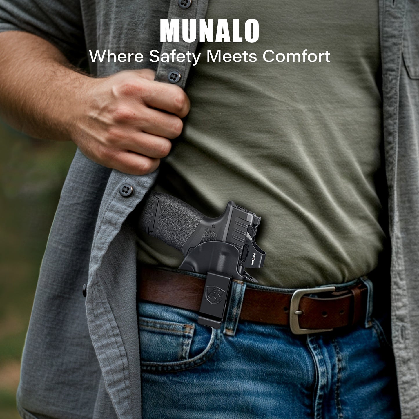 MUNALO IWB Holster Compatible with Springfield Armory Hellcat Pro - Hybrid Multi-Layer Concealed Carry Holster with Optic Cut, Appendix Carry, Right-Hand Draw
