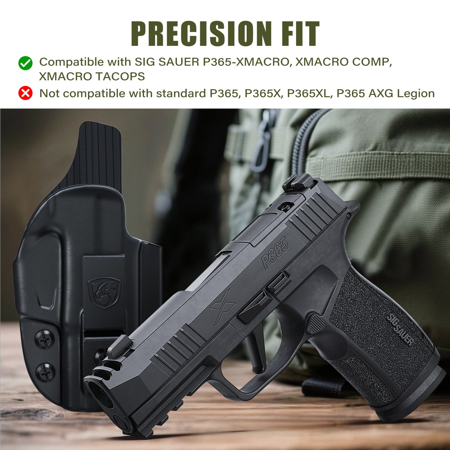 MUNALO IWB Holster Compatible with Sig Sauer P365-XMACRO, P365-XMACRO COMP, P365-XMACRO TACOPS - Hybrid Multi-Layer Concealed Carry Holster with Optic Cut, Appendix Carry, Right-Hand Draw