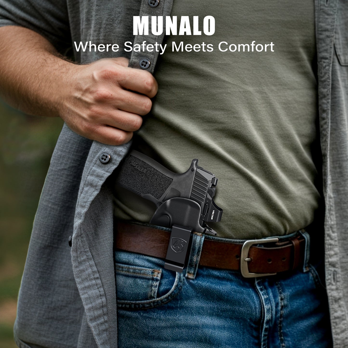 MUNALO IWB Holster Compatible with Sig Sauer P365-XMACRO, P365-XMACRO COMP, P365-XMACRO TACOPS - Hybrid Multi-Layer Concealed Carry Holster with Optic Cut, Appendix Carry, Right-Hand Draw
